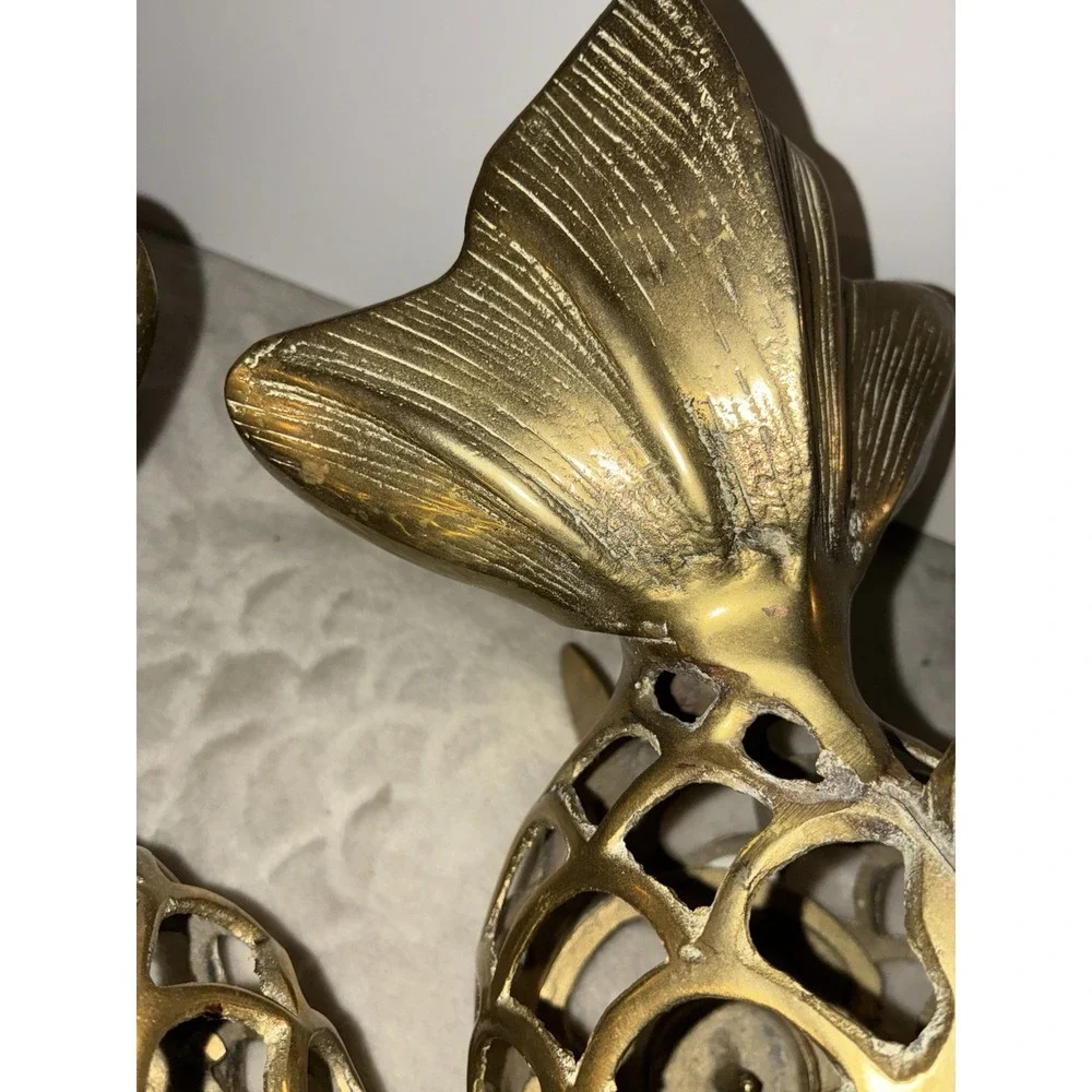 Vintage Rosenthal-Netter Brass Open Scale Hanging Koi Fish Lantern Set (2)‎